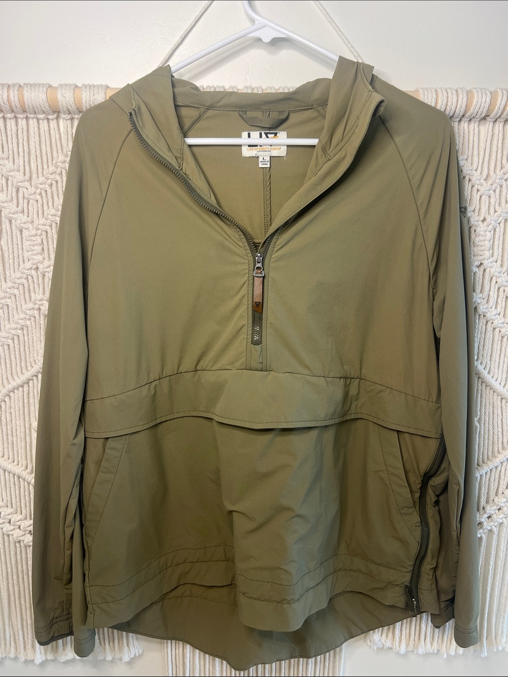 Lightweight Olive Utility Hooded Pullover Jacket